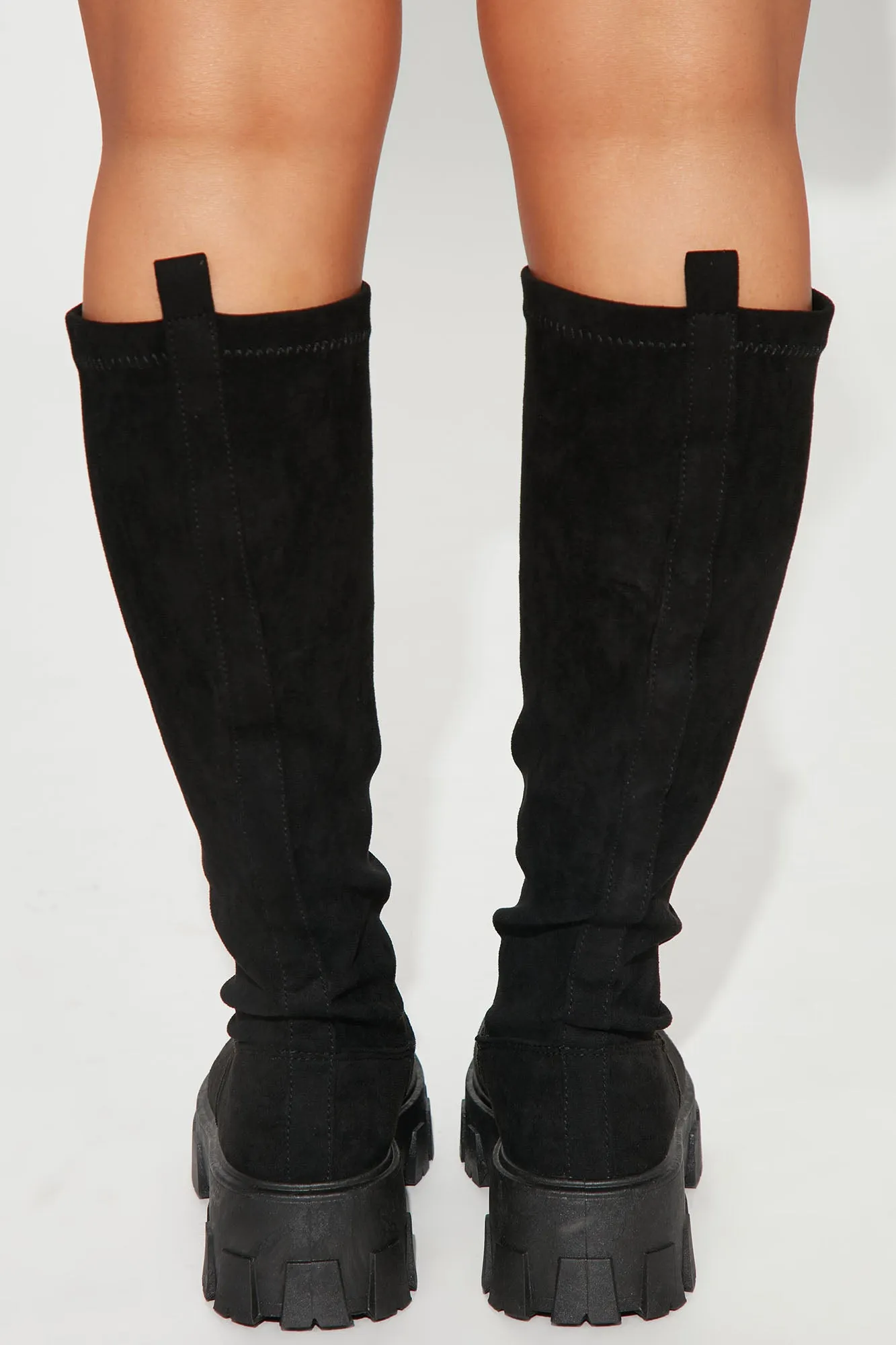 Across The Block Knee High Boots  - Black