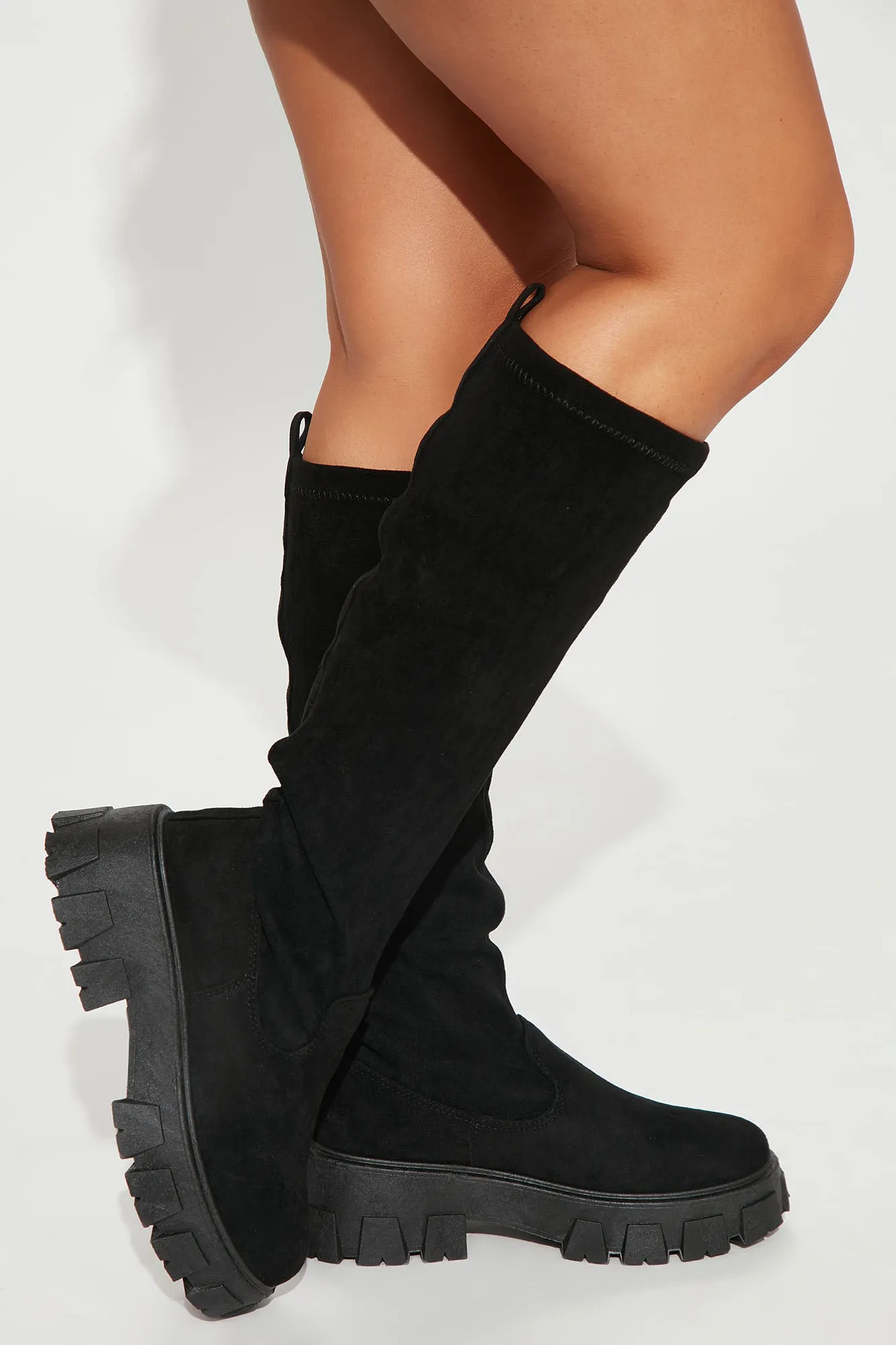 Across The Block Knee High Boots  - Black