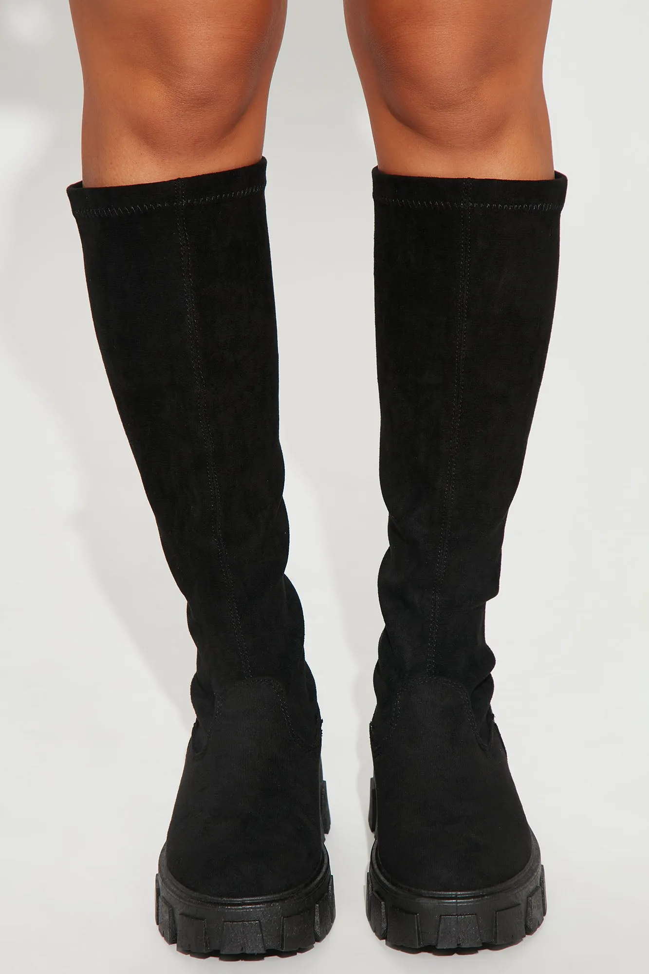 Across The Block Knee High Boots  - Black