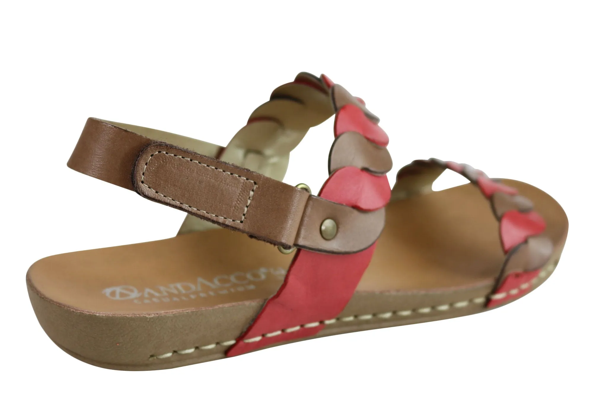 Andacco Vicuna Womens Comfortable Leather Flat Sandals Made In Brazil