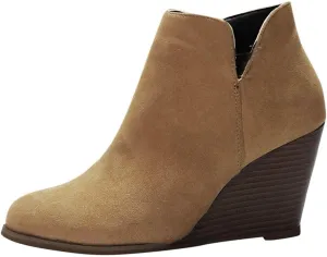 Ankle Boots for Women Fashion Casual Wedge Booties Fall Stacked Mid Heel with Side Zipper Almond Toe Winter Dress Shoes