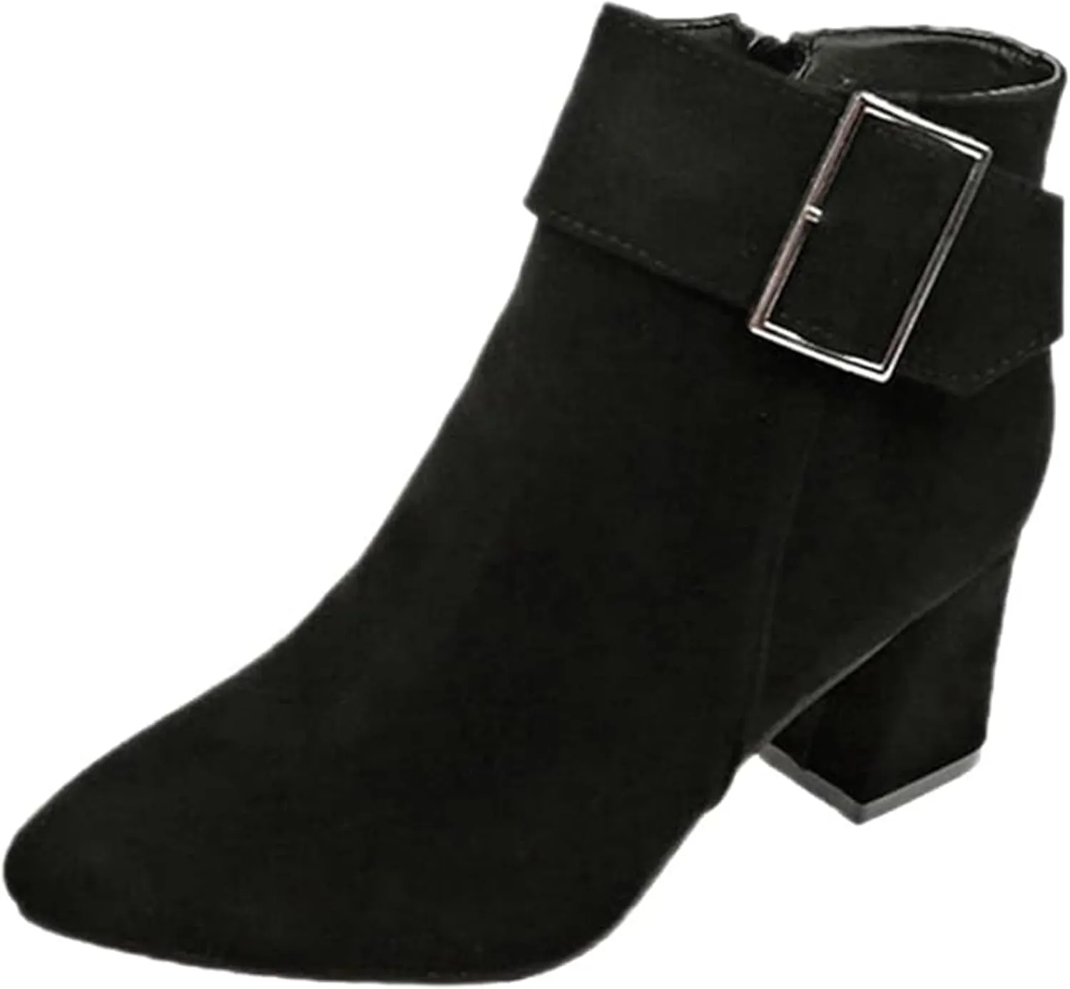 Ankle Boots for Women Fashion Short Dress Shoes with Side Zipper Chunky Block Mid Heel Fall Winter Boots with Belt Buckle