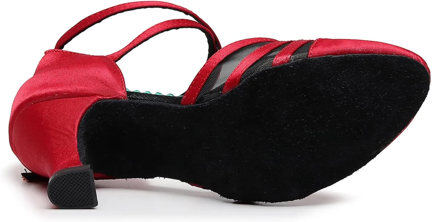 AOQUNFS Women's Ballroom Dance Shoes Satin Closed Toe Latin Salsa Performance Dance Shoes