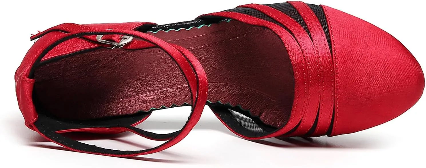 AOQUNFS Women's Ballroom Dance Shoes Satin Closed Toe Latin Salsa Performance Dance Shoes