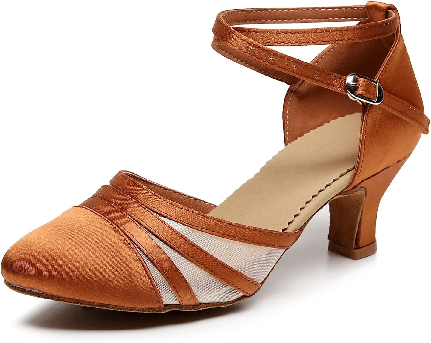AOQUNFS Women's Ballroom Dance Shoes Satin Closed Toe Latin Salsa Performance Dance Shoes