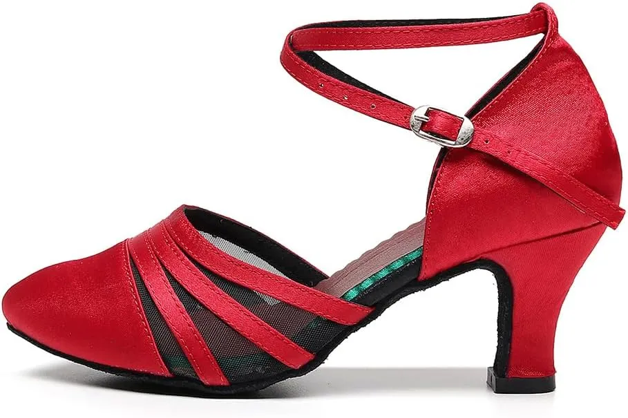 AOQUNFS Women's Ballroom Dance Shoes Satin Closed Toe Latin Salsa Performance Dance Shoes
