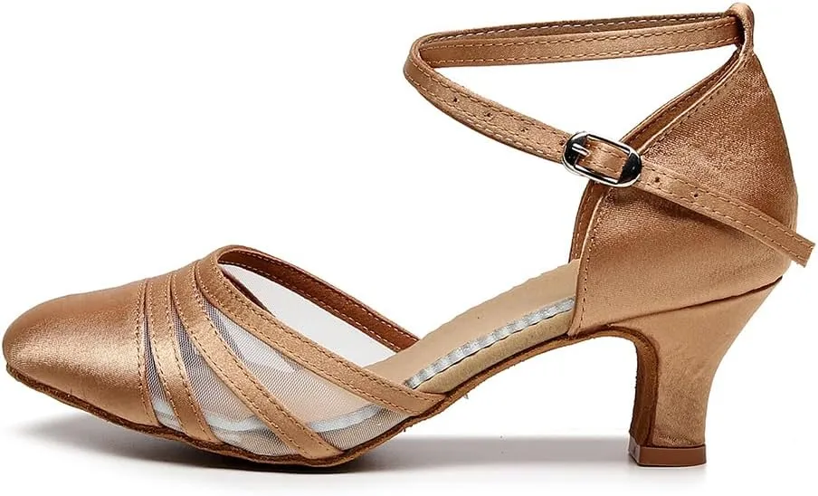 AOQUNFS Women's Ballroom Dance Shoes Satin Closed Toe Latin Salsa Performance Dance Shoes