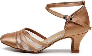 AOQUNFS Women's Ballroom Dance Shoes Satin Closed Toe Latin Salsa Performance Dance Shoes