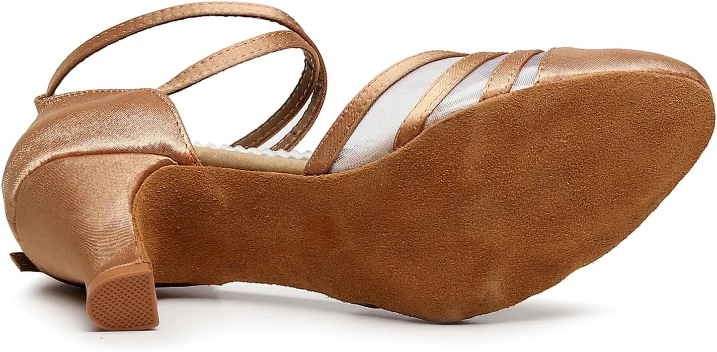 AOQUNFS Women's Ballroom Dance Shoes Satin Closed Toe Latin Salsa Performance Dance Shoes