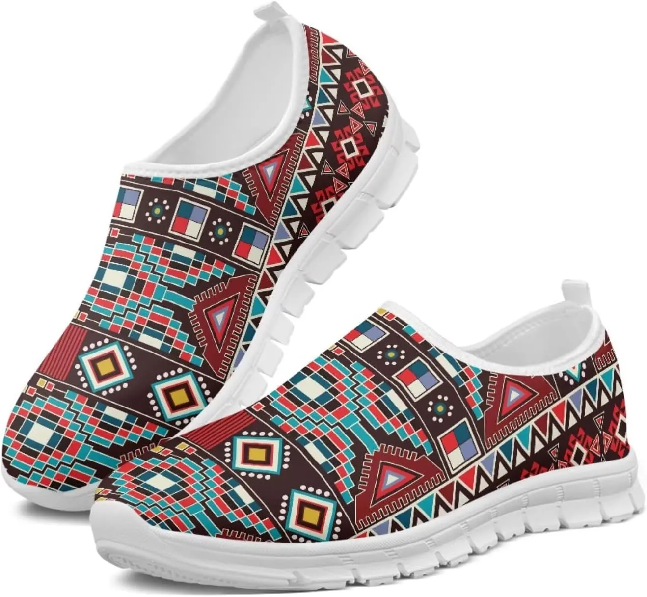 Aztec Tribal Print Women's Slip on Shoes Fashion Loafers Mens Walking Sneakers Low Top Casual Shoes Non Slip