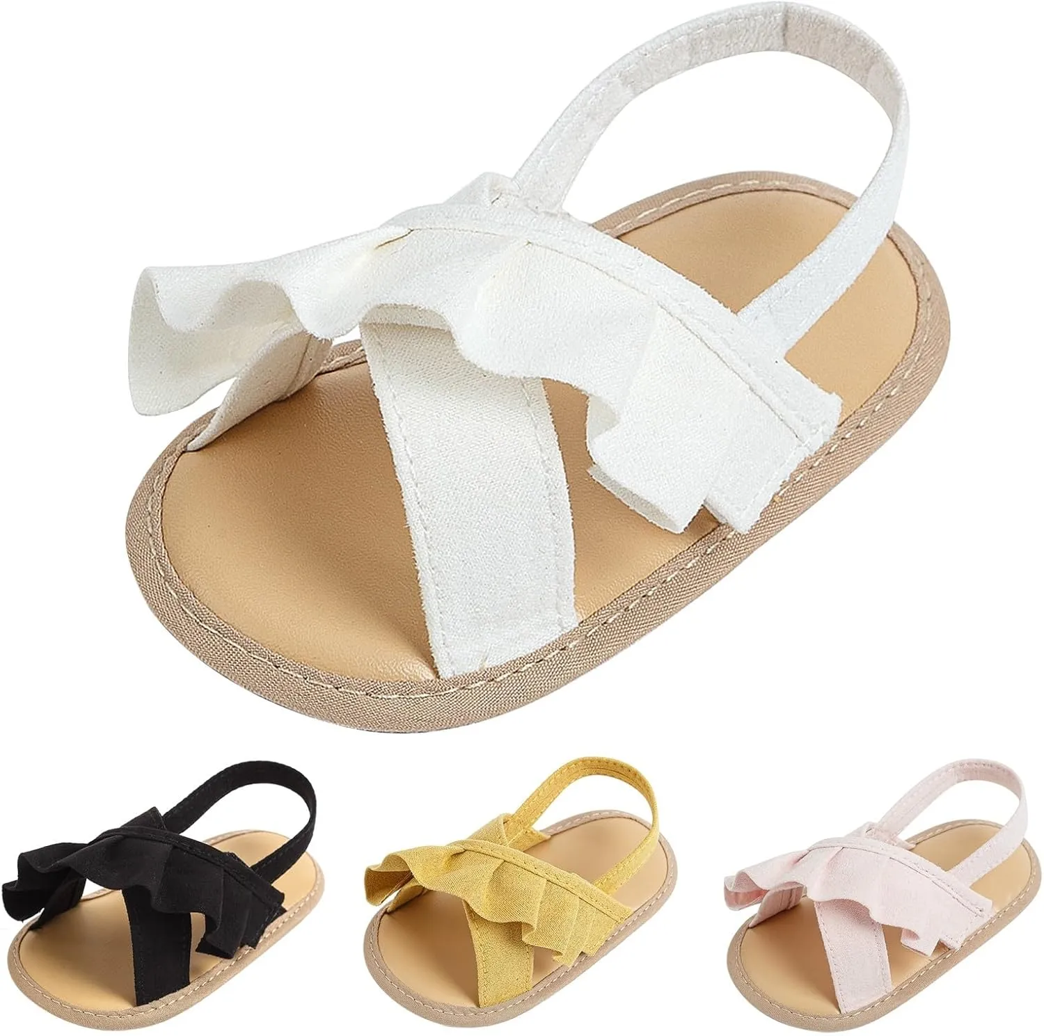 Baby Girls Ruffle Sandals Soft Sole Non Slip Flat Dress Shoes Princess Open Toe Party Wedding Holiday Casual Slides