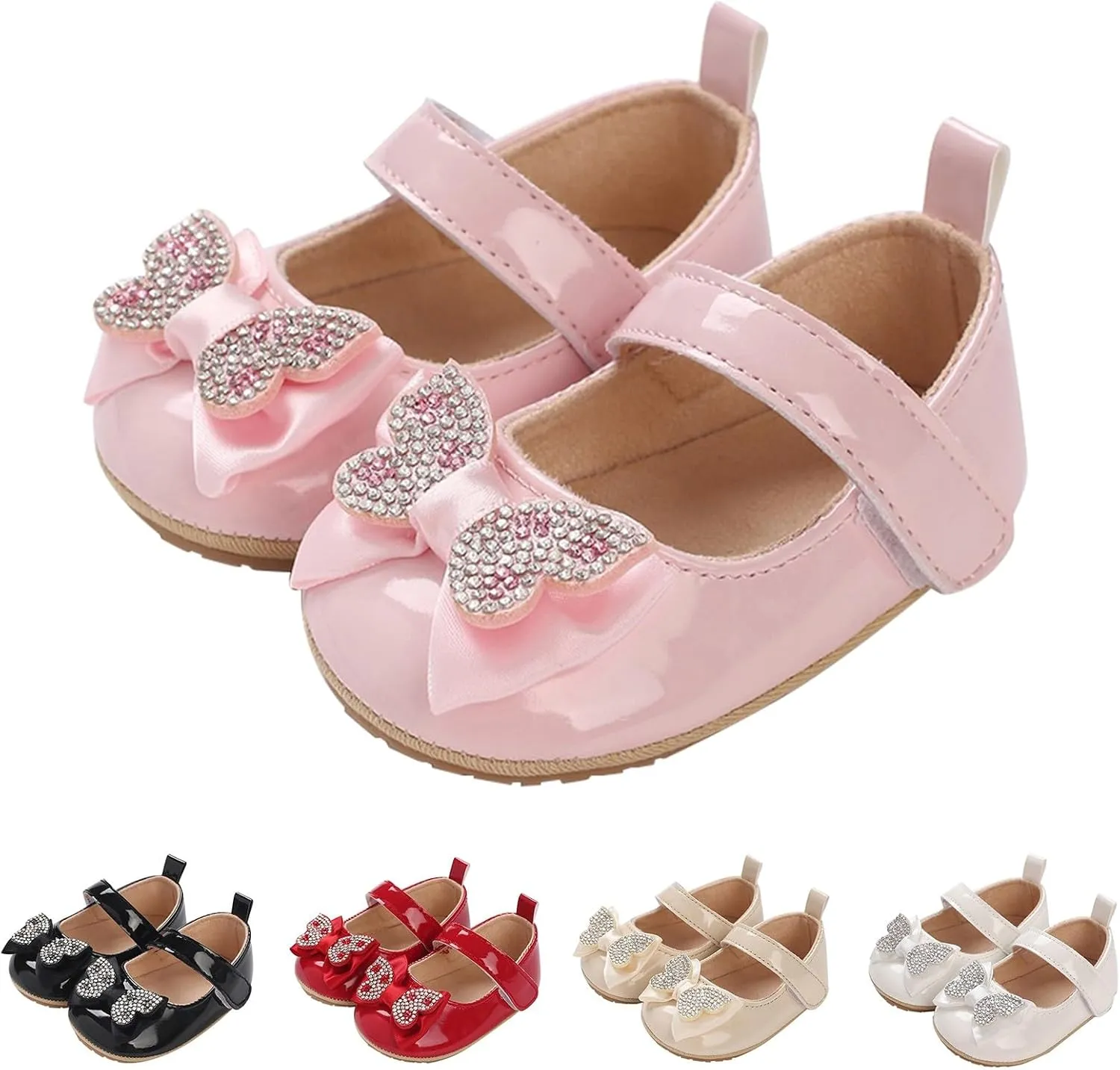 Baby Girls Sandals Cute Sequins Bow Knot Adjusted Strap Mary Jane Flats Shoes Infant Comfortable Ballerina Shoes