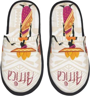 Beautiful Black African Woman In Ethnic Dress Women Slippers Home Furry Shoes Keep Men Couples Shoes Warm Indoor Outdoor For Women- Medium