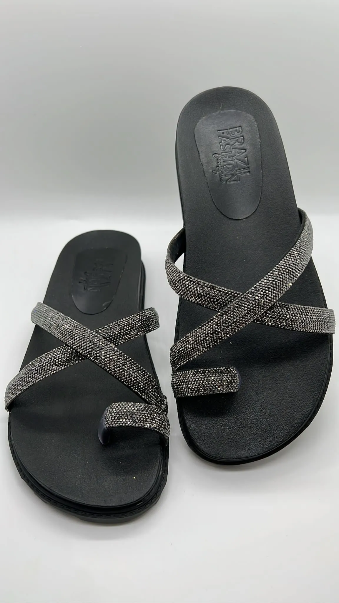 Bfb Shoes - Black Flat Papete w/ Rhinesto
