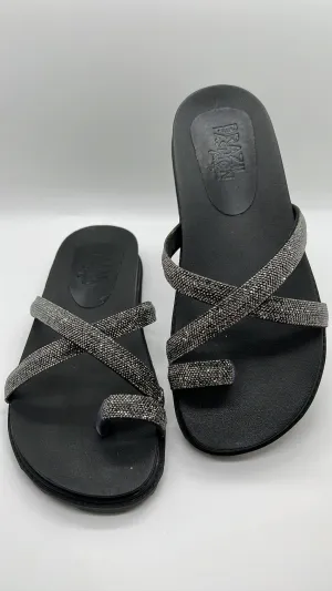 Bfb Shoes - Black Flat Papete w/ Rhinesto