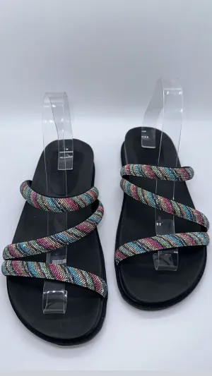 Bfb Shoes - Black Papete Flat w/ Color Rhines