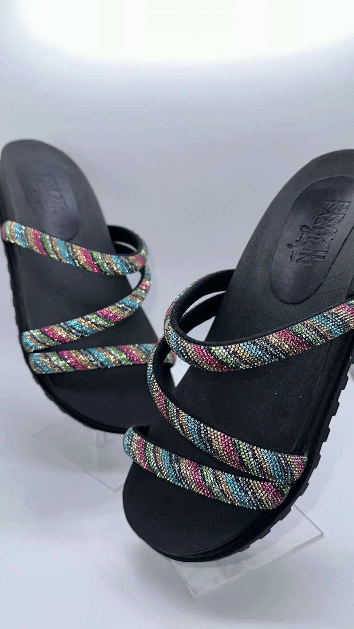 Bfb Shoes - Black Papete Flat w/ Color Rhines