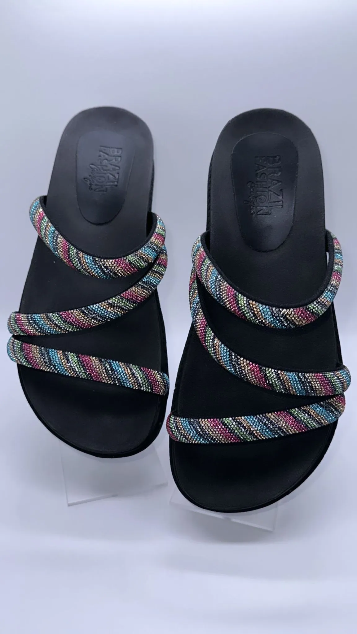 Bfb Shoes - Black Papete Flat w/ Color Rhines