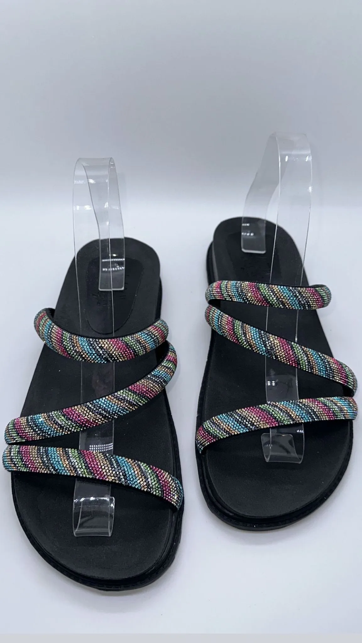 Bfb Shoes - Black Papete Flat w/ Color Rhines