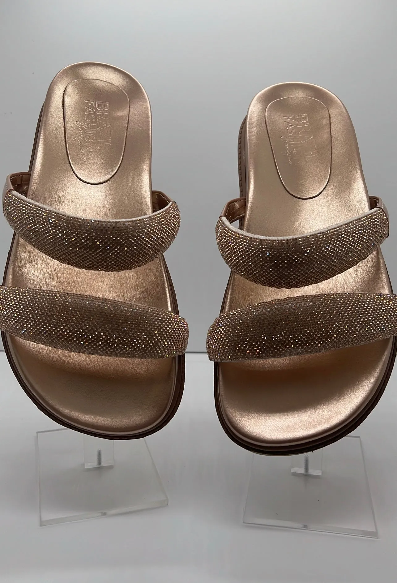 Bfb Shoes - Rhinestone Flat Papete 2 Strips