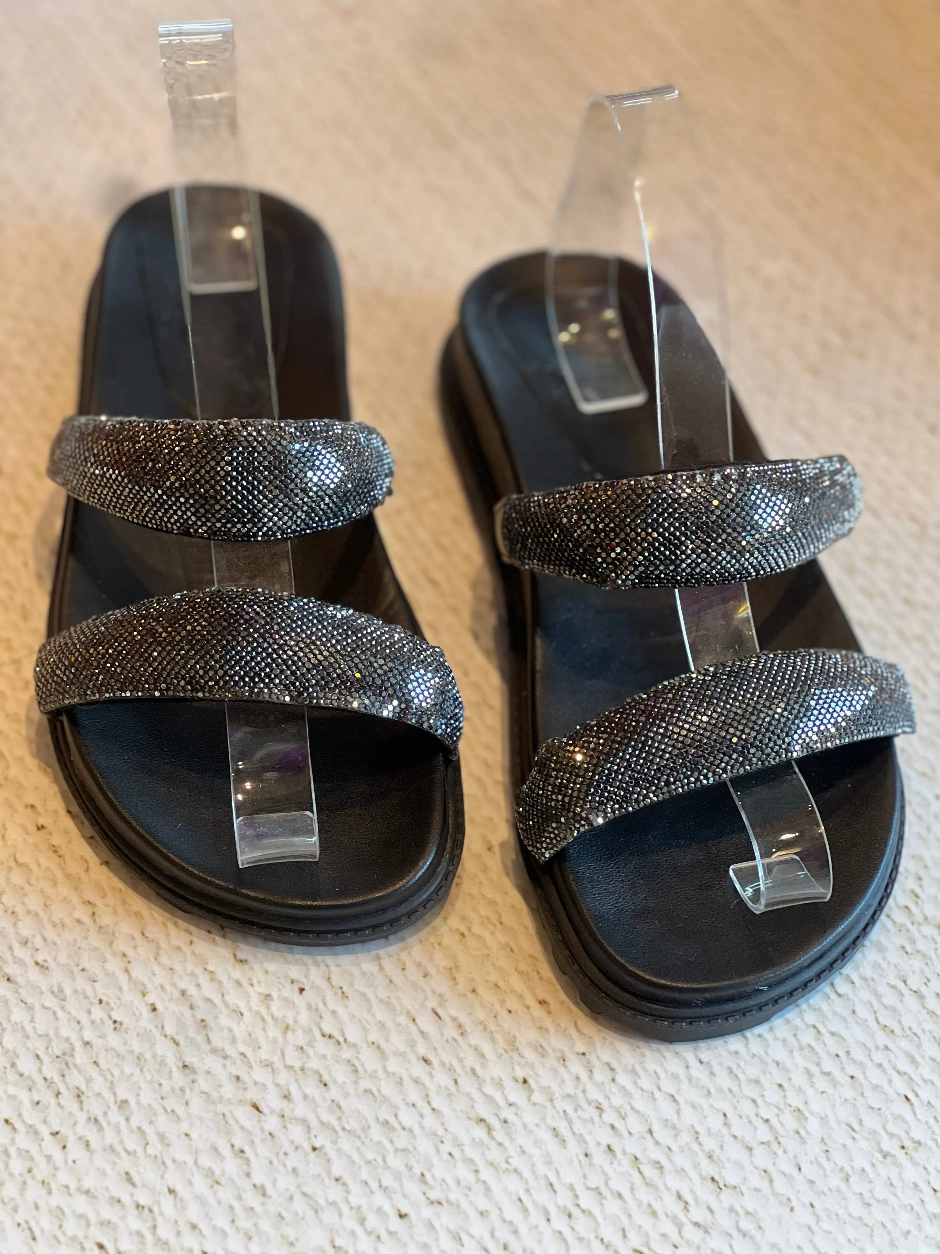 Bfb Shoes - Rhinestone Flat Papete 2 Strips