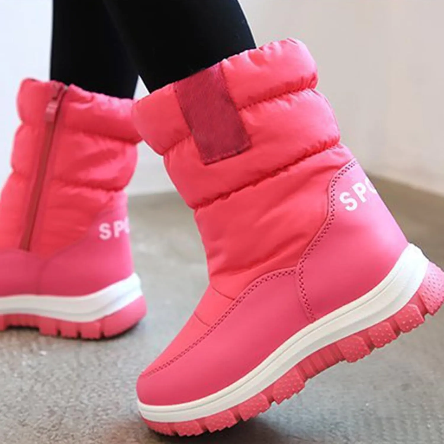 Big Kids Thick Snow Boots Boys Girls Kids Childrens Outdoor Ski Fashion Shoes Winter Warm Light Non Slip Flat Booties
