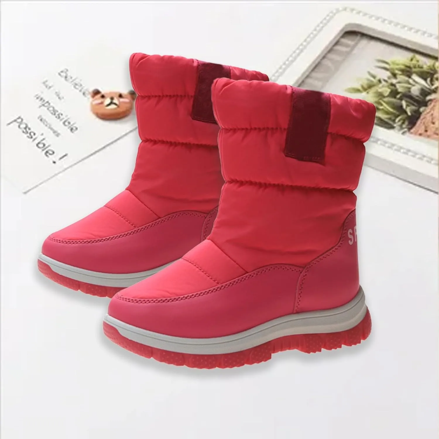 Big Kids Thick Snow Boots Boys Girls Kids Childrens Outdoor Ski Fashion Shoes Winter Warm Light Non Slip Flat Booties