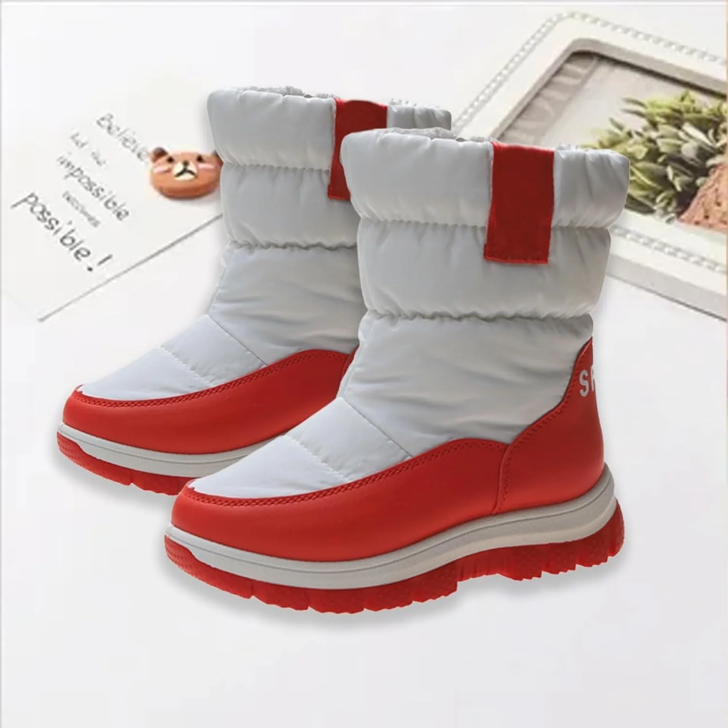 Big Kids Thick Snow Boots Boys Girls Kids Childrens Outdoor Ski Fashion Shoes Winter Warm Light Non Slip Flat Booties