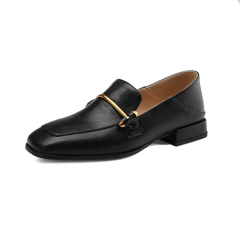 Bjlxn 2023 new Spring women pumps natural leather 22-24.5cm length cowhide/fabric cowhide pigskin full leather square toe loafers