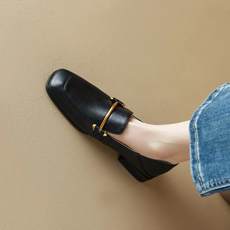 Bjlxn 2023 new Spring women pumps natural leather 22-24.5cm length cowhide/fabric cowhide pigskin full leather square toe loafers