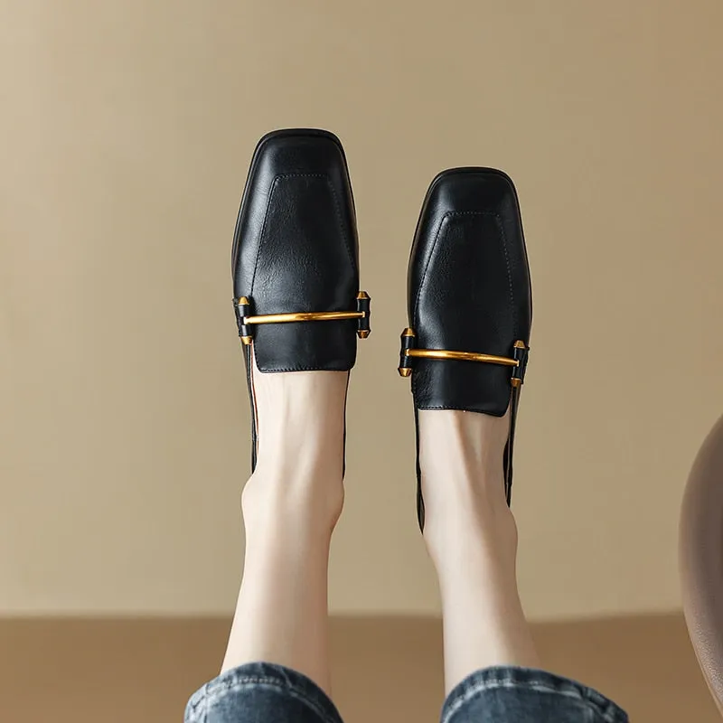Bjlxn 2023 new Spring women pumps natural leather 22-24.5cm length cowhide/fabric cowhide pigskin full leather square toe loafers