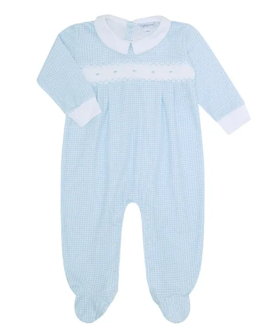 Blue Gingham Smocked Footie