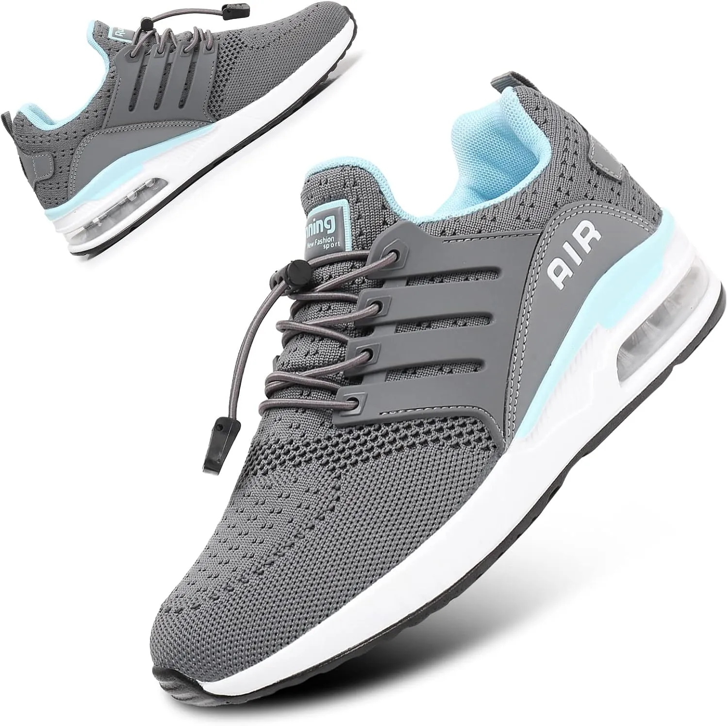 BOGOVER Womens Lightweight Air Running Shoes, Breathable Gym Jogging Running Tennis Sneakers with Air Cushion,No Tie Grey Blue, 6