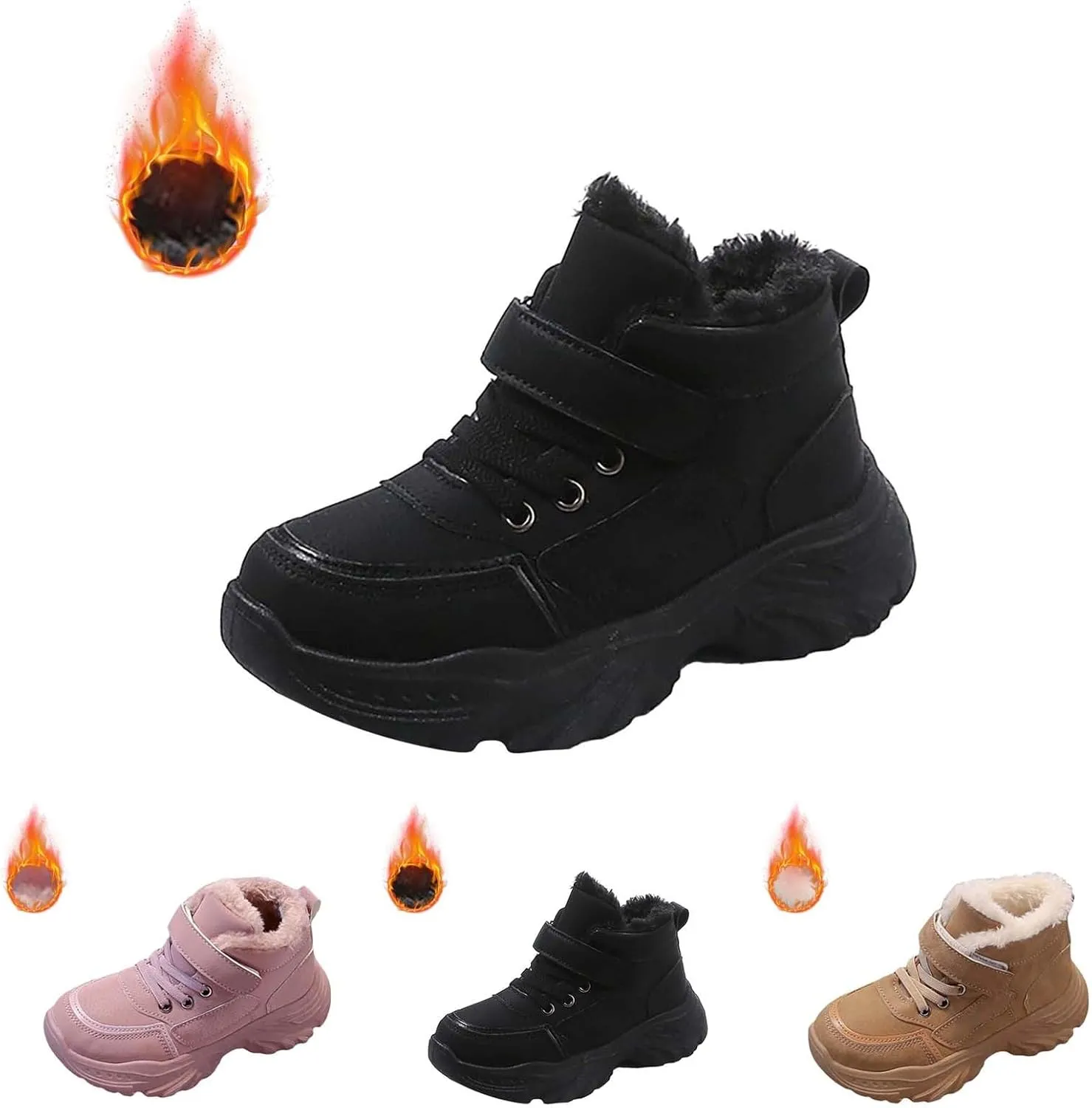 Boys Girls Plush Ankle Boots Winter Slip On Warm  Lined Snow Booties Lightweight Toddler Girl over The Knee Boots