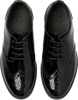 Boys Patent Derby Dress Shoes, Wingtip Brogue Lace-Up Wedding Prom Formal Footwear