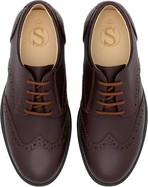 Boys Patent Derby Dress Shoes, Wingtip Brogue Lace-Up Wedding Prom Formal Footwear