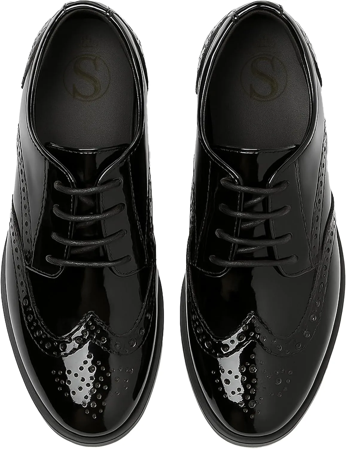 Boys Patent Derby Dress Shoes, Wingtip Brogue Lace-Up Wedding Prom Formal Footwear