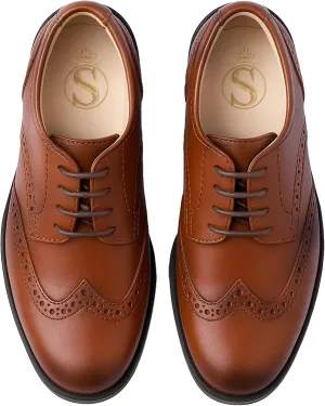 Boys Patent Derby Dress Shoes, Wingtip Brogue Lace-Up Wedding Prom Formal Footwear