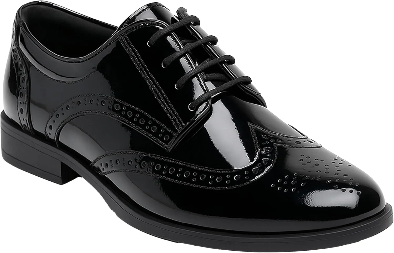 Boys Patent Derby Dress Shoes, Wingtip Brogue Lace-Up Wedding Prom Formal Footwear