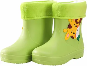 Boys Rain Boots Fleece Lined Waterproof Rain Boots Cartoon Lightweight Toddler Rubber Boots Girls Rain Boots