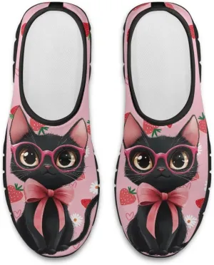 Cat Print Women's Slip Ons Loafers Soft Casual Mesh Sneakers Comfortable Non Slip Athletic Walking Shoes Black Sole Size 5.5-11.5