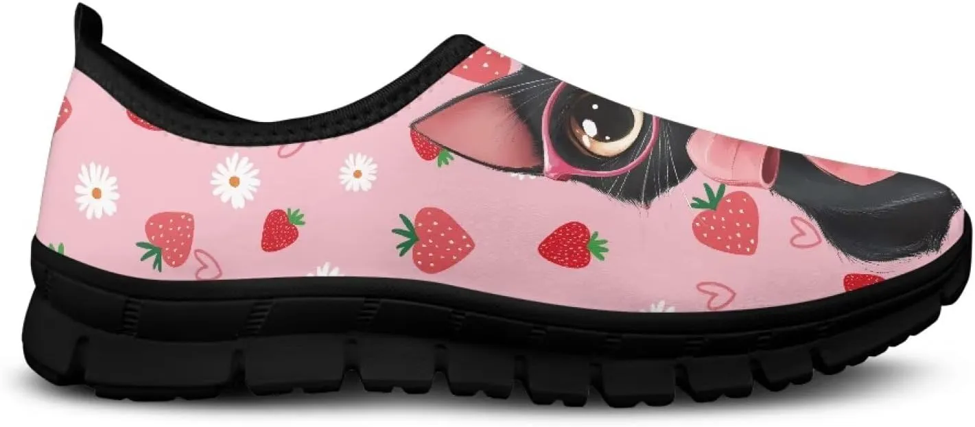 Cat Print Women's Slip Ons Loafers Soft Casual Mesh Sneakers Comfortable Non Slip Athletic Walking Shoes Black Sole Size 5.5-11.5