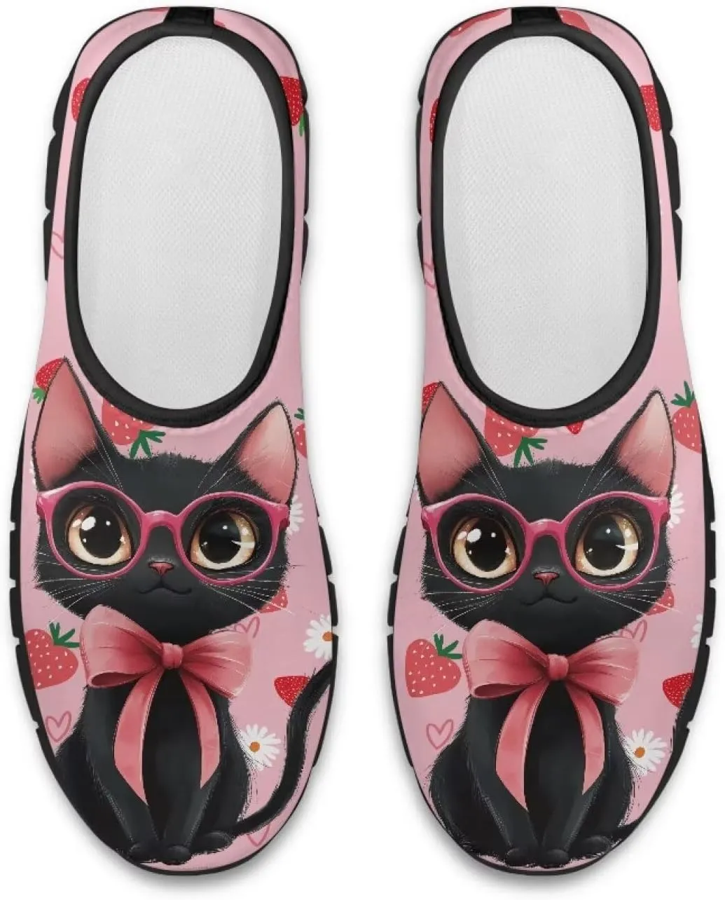 Cat Print Women's Slip Ons Loafers Soft Casual Mesh Sneakers Comfortable Non Slip Athletic Walking Shoes Black Sole Size 5.5-11.5