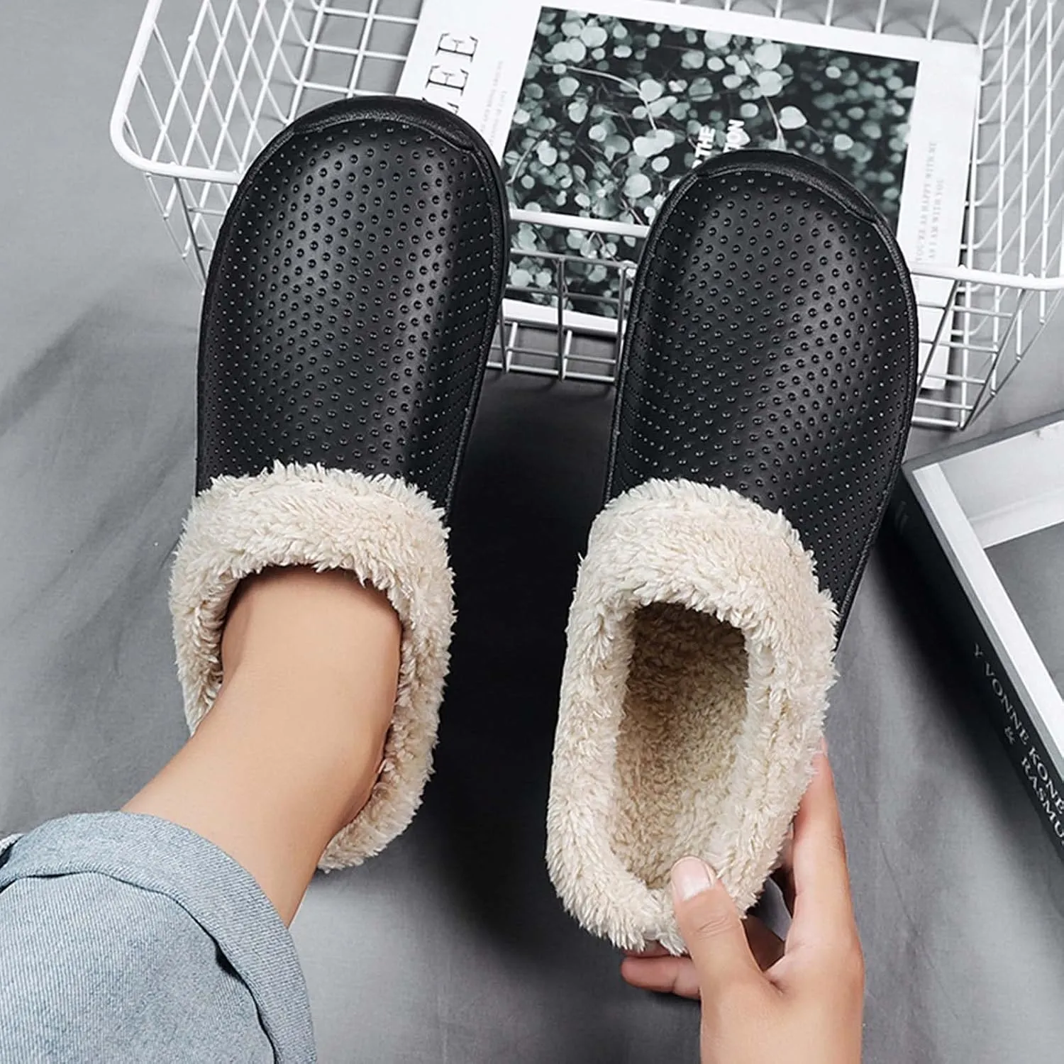CERYTHRINA Men's Women's Lined Clog Breathable Mesh Lining Indoor Outdoor Walking Garden Clogs Winter Slippers