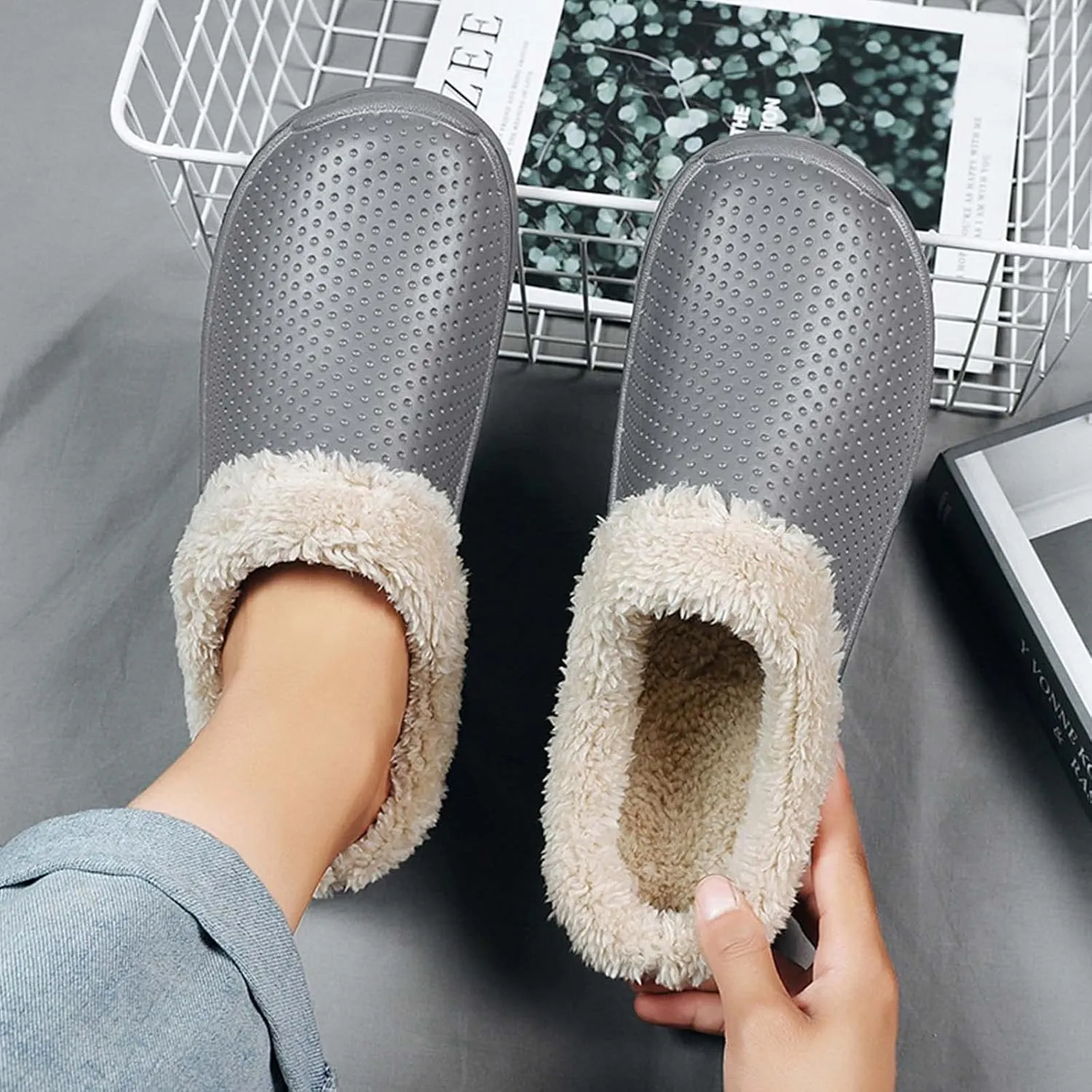 CERYTHRINA Men's Women's Lined Clog Breathable Mesh Lining Indoor Outdoor Walking Garden Clogs Winter Slippers