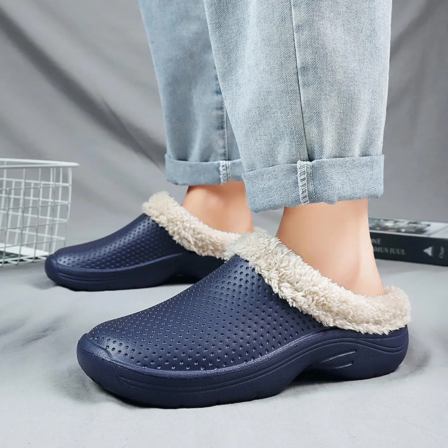 CERYTHRINA Men's Women's Lined Clog Breathable Mesh Lining Indoor Outdoor Walking Garden Clogs Winter Slippers