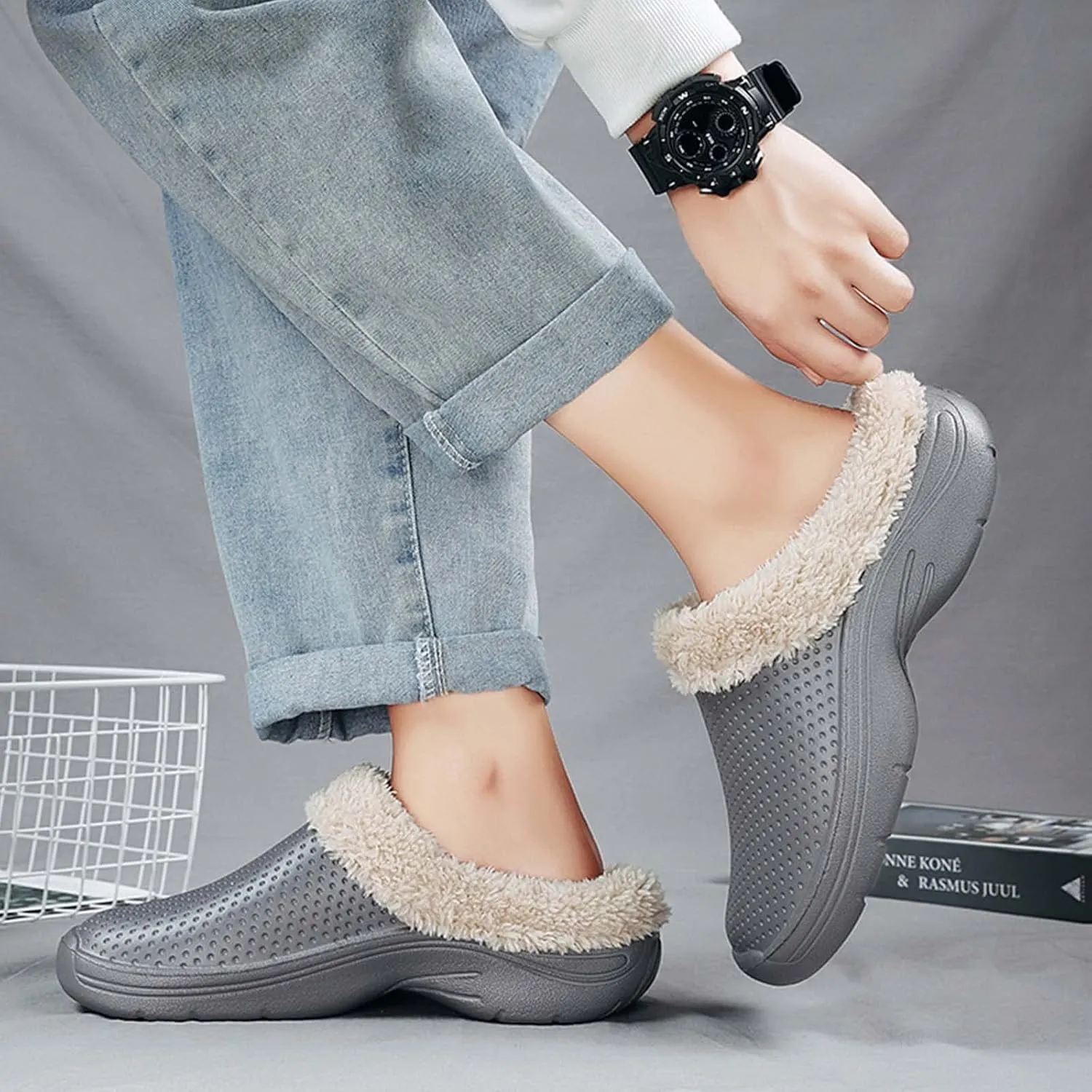 CERYTHRINA Men's Women's Lined Clog Breathable Mesh Lining Indoor Outdoor Walking Garden Clogs Winter Slippers
