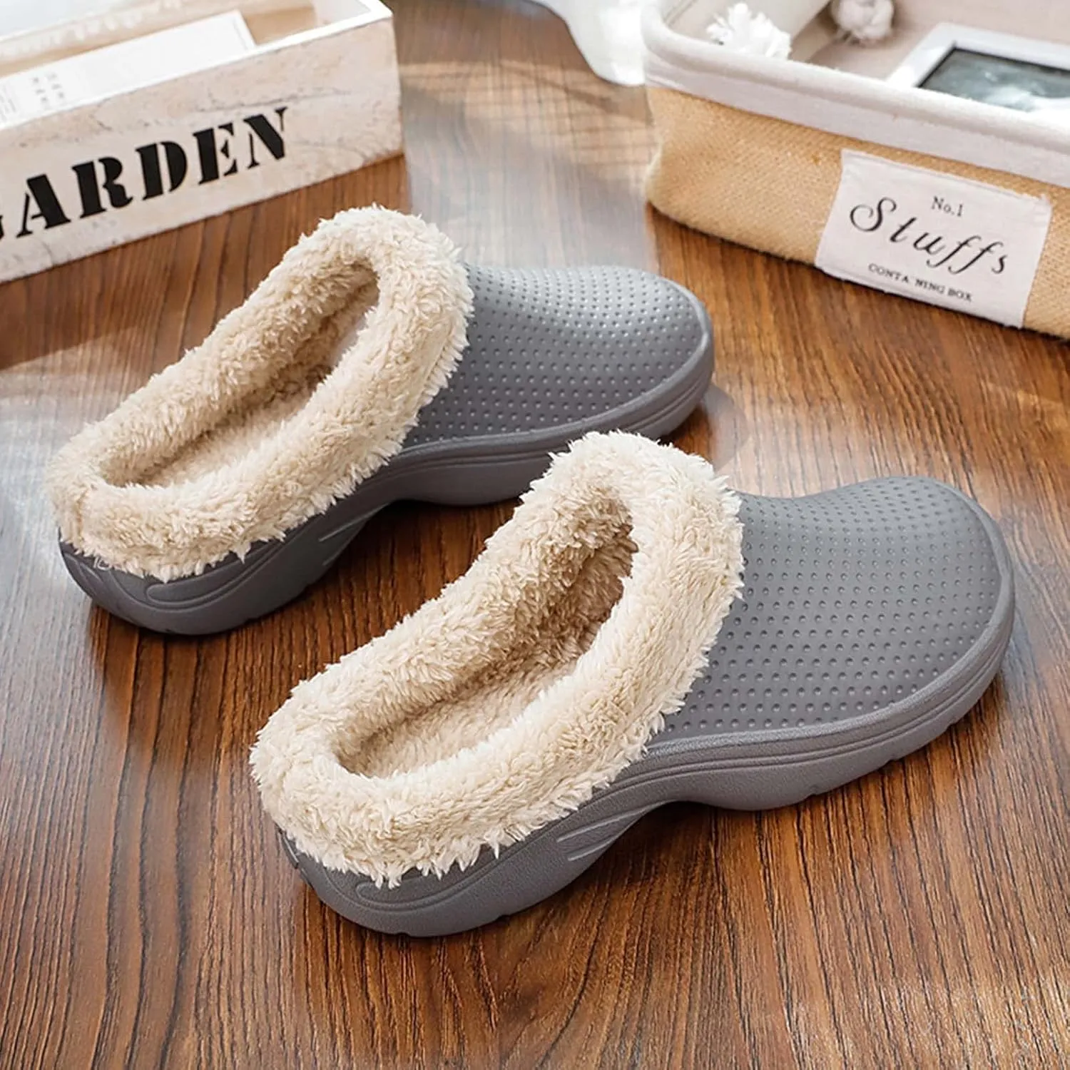 CERYTHRINA Men's Women's Lined Clog Breathable Mesh Lining Indoor Outdoor Walking Garden Clogs Winter Slippers