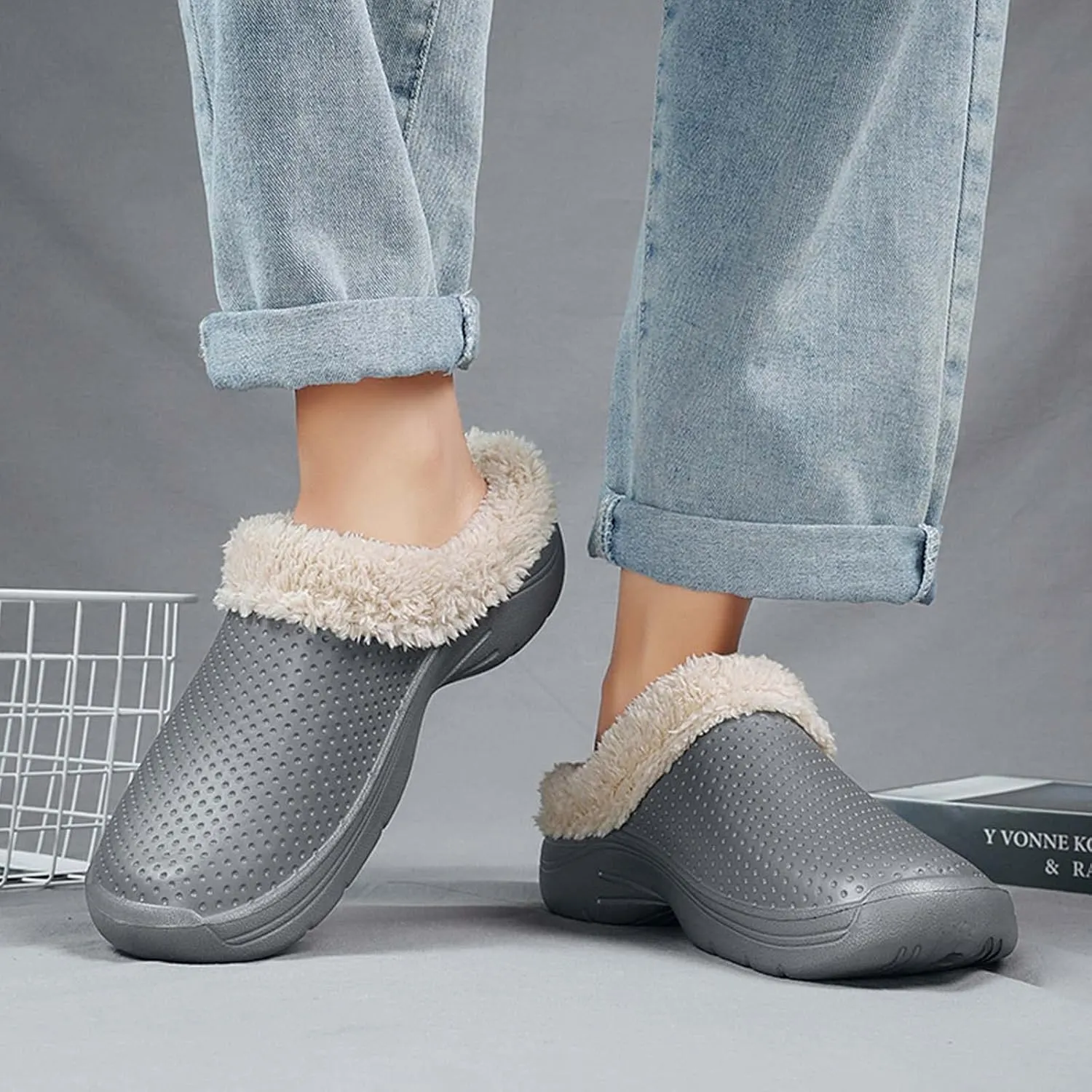 CERYTHRINA Men's Women's Lined Clog Breathable Mesh Lining Indoor Outdoor Walking Garden Clogs Winter Slippers