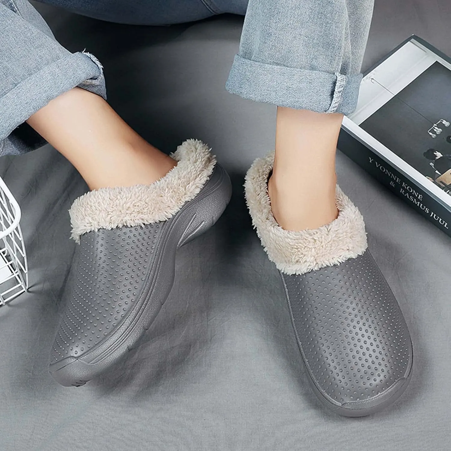 CERYTHRINA Men's Women's Lined Clog Breathable Mesh Lining Indoor Outdoor Walking Garden Clogs Winter Slippers